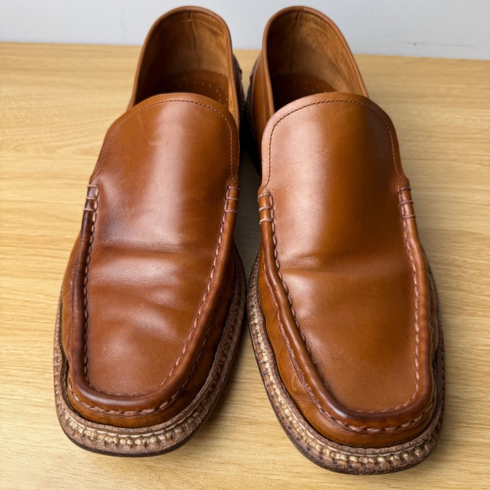 Luciano Barbera Leather Slip On Loafers Mens 10.5 Tan Italian Luxury Designer